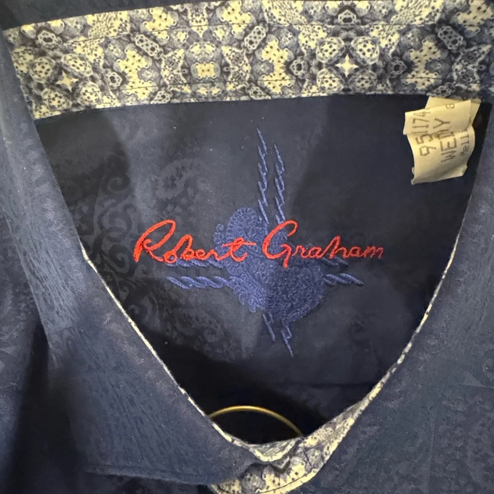 Men's Robert Graham Blue Button Down Shirt XLT - Picture 8 of 9